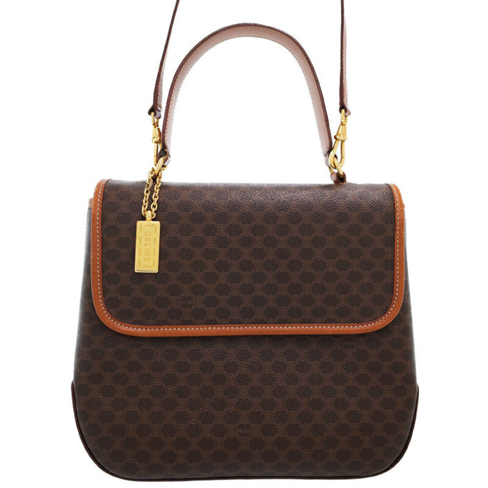 Celine Macadam Leather shoulder bag canvas Brown
